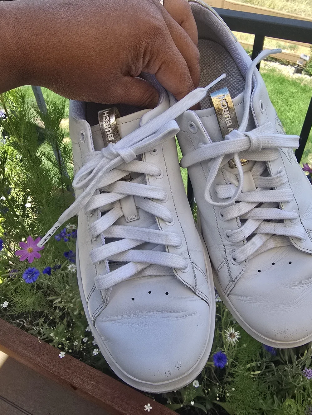 Tory Burch White Leather Sneakers with Gold Heel Detail